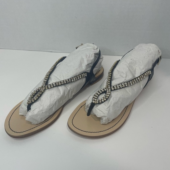 Klub Nico JUDY Black Leather T-Strap Jewel Adjustable Buckle Sandals SZ 7 NEW - Picture 5 of 8